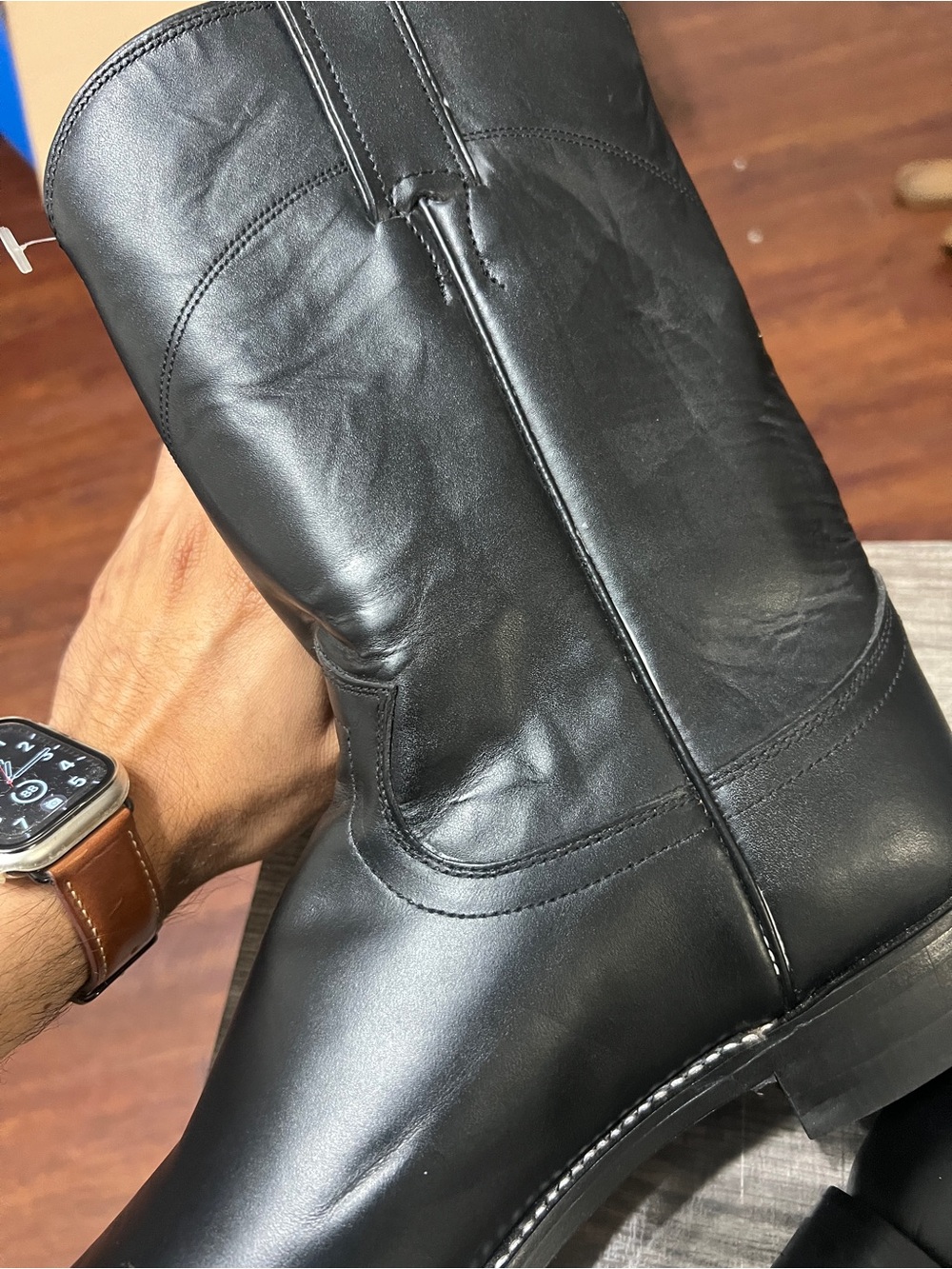 Justin Roper Boots Black Leather Western Boots 3133 - SZ 9B - Picture 13 of 13